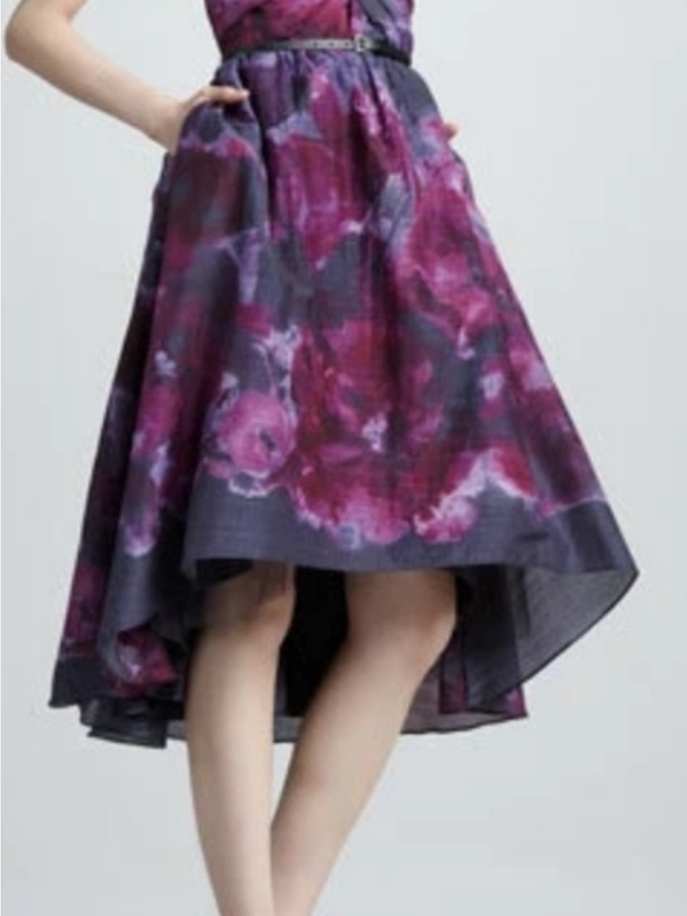 Neiman Marcus Purple and Pink High-Low Floral Skirt